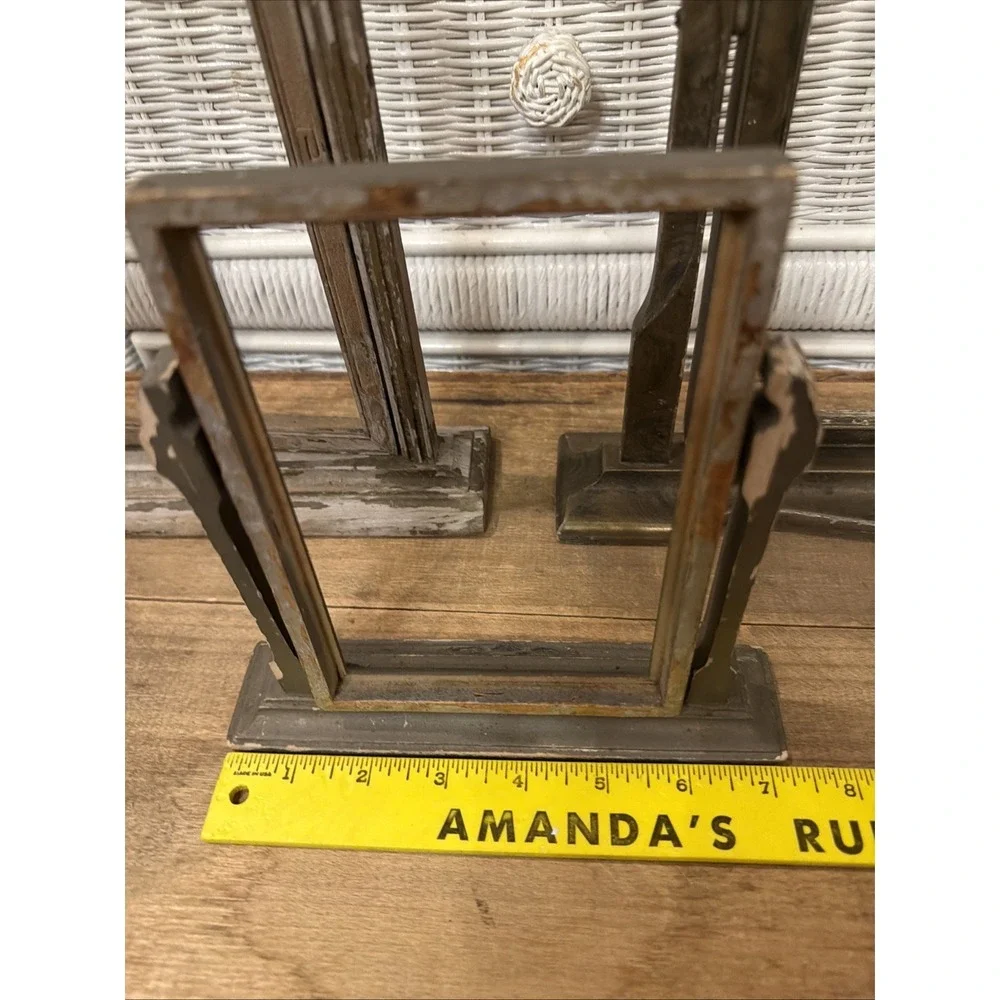 Vintage Antique Swivel Pedestal Picture Frame Set of 4 Distressed Metal Wood